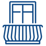 a blue outlined balcony